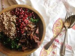 Pomegranate, Farro and Kale Salad with Spicy-Sugared Bacon