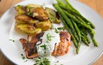 Cedar Grilled Wasabi Crusted Salmon With Creamy Mango Sauce