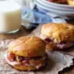 HAM AND CHEESE WITH BACON AND CARAMELIZED ONIONS